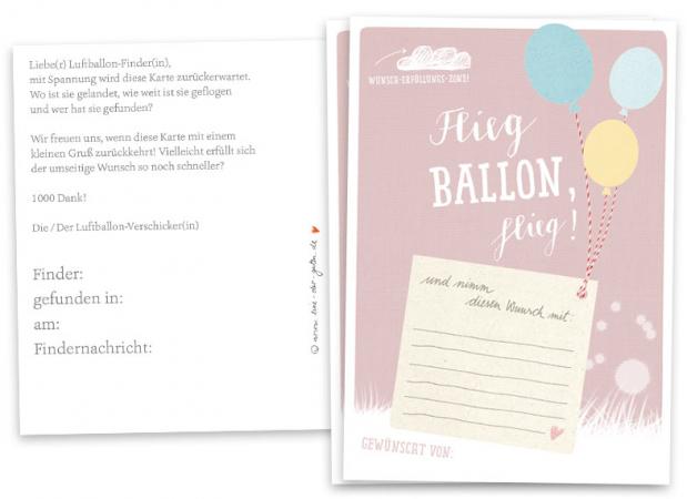 Ballonflugkarten für Hochzeit, Geburtstag, Taufe... als Hochzeitsspiel oder Partyspiel - Flieg, Ballon, flieg! - Rosa, 25-100 Ballonkarten