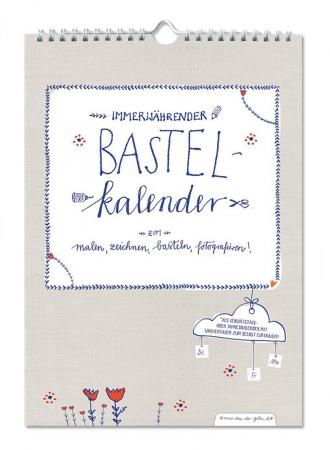 Bastelkalender ohne Jahr A4, Dauerkalender mit Blumen, Beige Weiß Blau Rot
