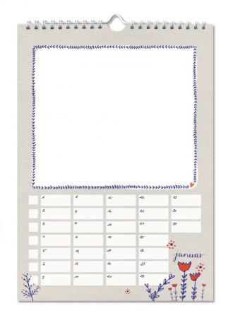 A4 Bastelkalender, Fotokalender, Kreativkalender, Geburtstagskalender immerwährend, Holland Design, Blau Weiß Rot Beige mit Blumen, Übersicht 2021