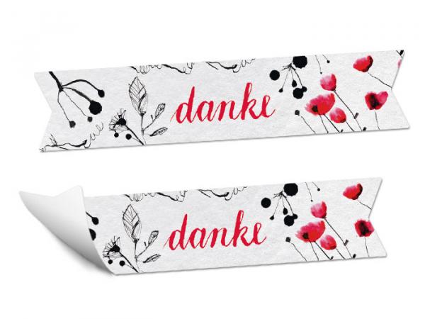 Wimpel Sticker für Dankeschön Gastgeschenke im außergewöhnlichen Tusche Design, Schwarz Weiß Pink