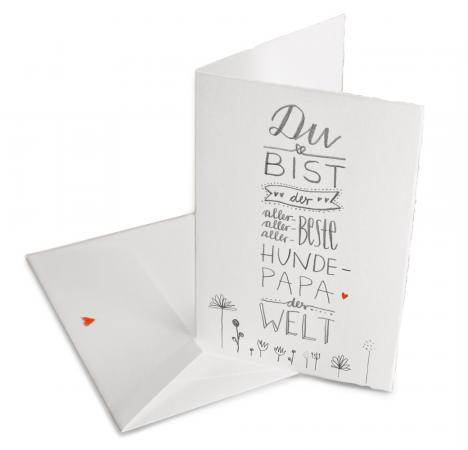 Vatertagskarte für den allerbesten Hundepapa | Grußkarte mit Umschlag zum Vatertag, Geburtstag | Weiß Grau mit Blumen | Handlettering Bütte