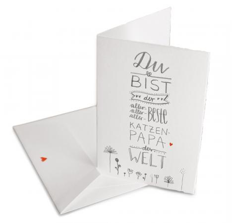 Vatertagskarte für den allerbesten Katzenpapa | Grußkarte mit Umschlag zum Vatertag, Geburtstag | Weiß Grau mit Blumen | Handlettering Bütte