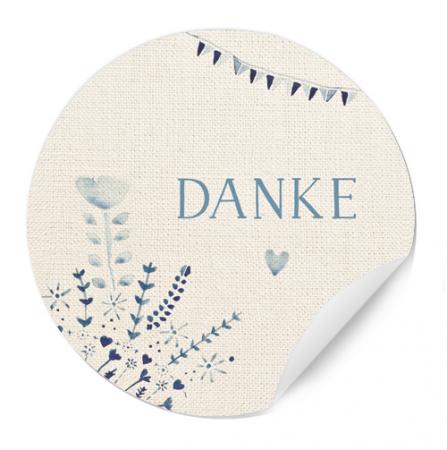 Geschenkaufkleber Danke! für Geschenke, Belohnungen, Danksagungen, Creme Beige Blau