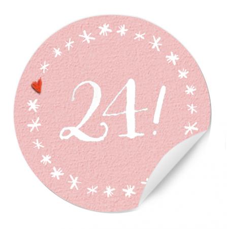 24 Adventskalender Zahlen klassisch - Rosa mit Sternenkreis - Adventskalenderzahlen Sticker für Mädchen, Kinder und Erwachsene, 4cm rund