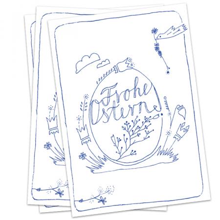 3-100 Osterkarten - Frohe Ostern - Grußkarten zu Ostern, filigrane Kalligrafie Design Postkarten in blau weiß