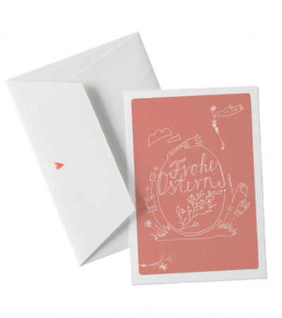 Ostergrußkarte - Frohe Ostern - Büttenkarte zu Ostern, filigrane Kalligrafie Design Grußkarte in Peach, Koralle