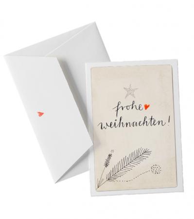 Hochwertige und originelle Weihnachtsgrußkarte mit Umschlag - Frohe Weihnachten | Creme | Kalligrafie auf Büttenpapier | für die Weihnachtspost