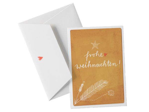 Hochwertige und originelle Weihnachtsgrußkarte mit Umschlag - Frohe Weihnachten | Kupfer-Orange | Kalligrafie auf Büttenpapier | Weihnachtspost