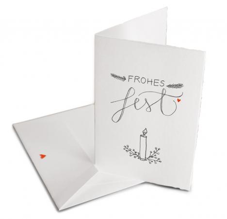 Edle Grußkarte zu Weihnachten mit Spruch Frohes Fest, Handlettering Design, Klappkarte aus Bütte