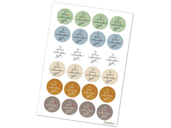 24x frohe Weihnachten, pastellfarbene Weihnachts Aufkleber, unterschiedliche runde Sticker für Geschenke, Weihnachtsdeko etc., 4cm rund