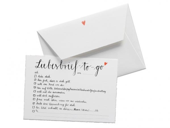 Büttenkarte! Liebesbrief to go - Bütte + Umschlag, Valentinskarte für Verliebte, Kalligrafie Design, Schwarz Weiß mit kleinem, roten Herzchen