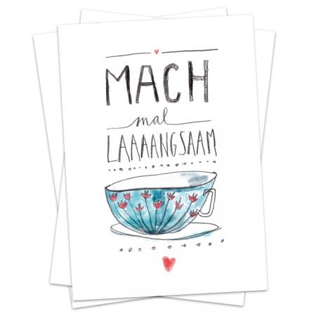 Grußkarte - Mach mal langsam - Postkarten aus Recyclingpapier, illustrierte Typografie mit Herz