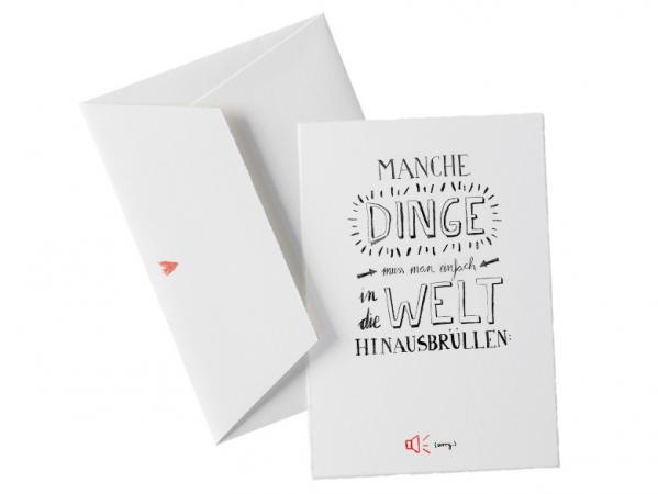Witzige Grußkarte aus Büttenpapier im schönen Kalligrafie Design als Entschuldigung Schwarz Weiß