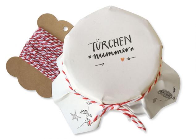 Marmeladendeckchen für Marmeladen Adventskalender im Kalligrafie Design Weiß