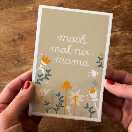 Muttertagskarte mit Blumen, Beige Weiß Blau, Klappkarte und Umschlag