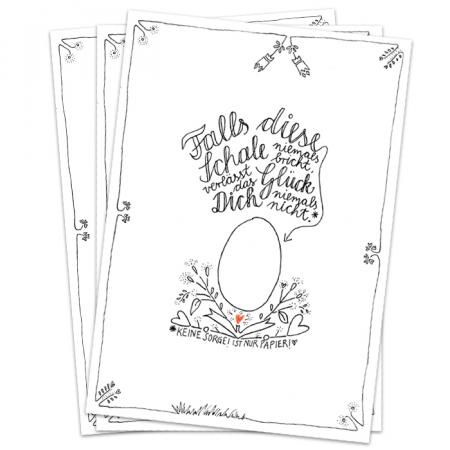 3-100 Osterkarten - Falls diese Schale niemals bricht - Postkarten Set zu Ostern, Kalligrafie Grußkarte in schönem Design, schwarz weiß mit kleinem, roten Herz