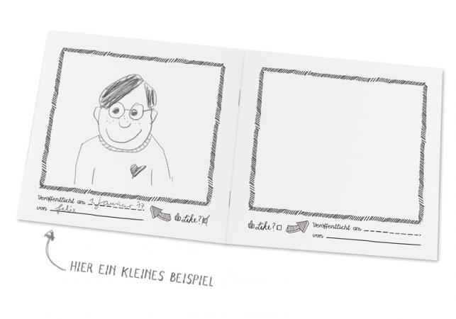 Partyspiel - Selfie Mini Buch zum Zeichnen, Gästebuch Schwarz Weiß