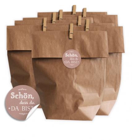 24 Geschenktüten - Set - für Kekse, Plätzchen, Gastgeschenke, etc. mit Schön, dass du da bist - Aufkleber - Chic Rosa -