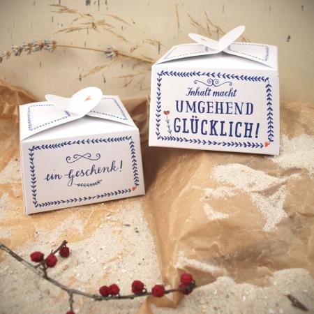 10 kleine Pralinenschachteln, Kartonagen, Kuchenschachteln zum selbst Befüllen im Holland Design - für Macarons, Mini Cupcakes, Pralinen, Muffins, Glückskekse oder Gastgeschenke zur Hochzeit oder Taufe in Blau Weiß