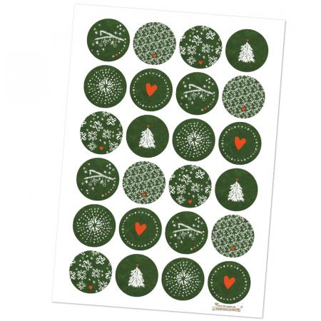Weihnachtssticker für eure Weihnachtsdeko in Dunkelgrün Weiß im schönen Design
