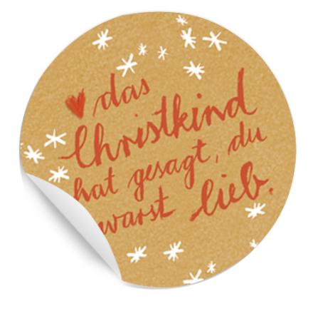 Weihnachtsaufkleber - Das Christkind hat gesagt, du warst lieb - 24 runde Sticker für Weihnachtsgeschenke