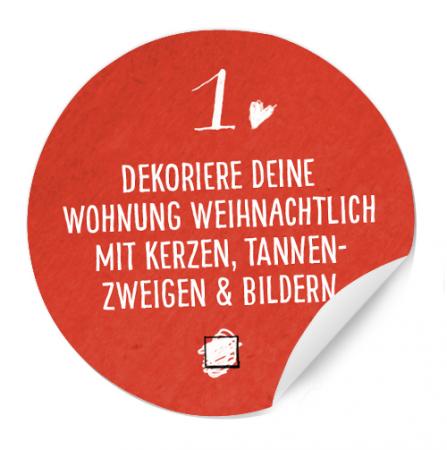 Adventskalenderzahlenn für Erwachsene mit Aufgaben, Sticker, Etiketten, Aufkleber, Zahlen für den Advenskalender