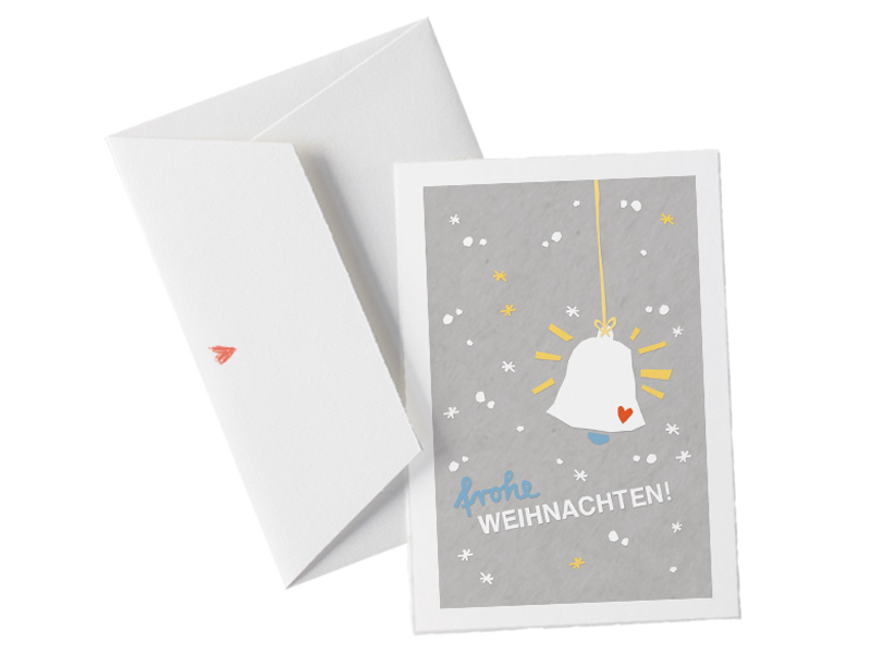 Weihnachtsgrusskarte Mit Umschlag Glocke Sterne Grau Weiss Eine Der Guten