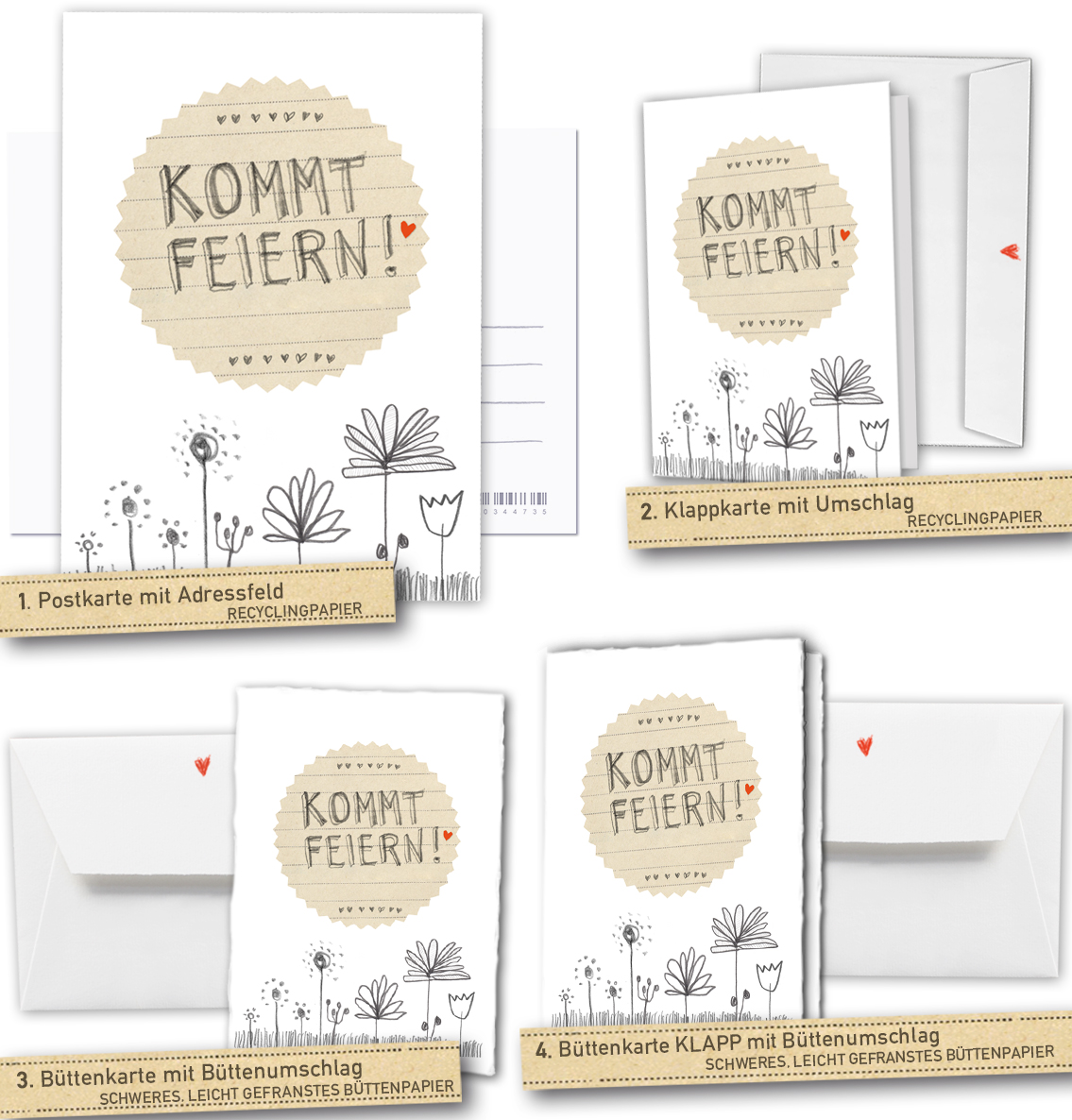 Hochzeitseinladungen Kommt Feiern In Weiss Grau Beige Mit Blumen Eine Der Guten