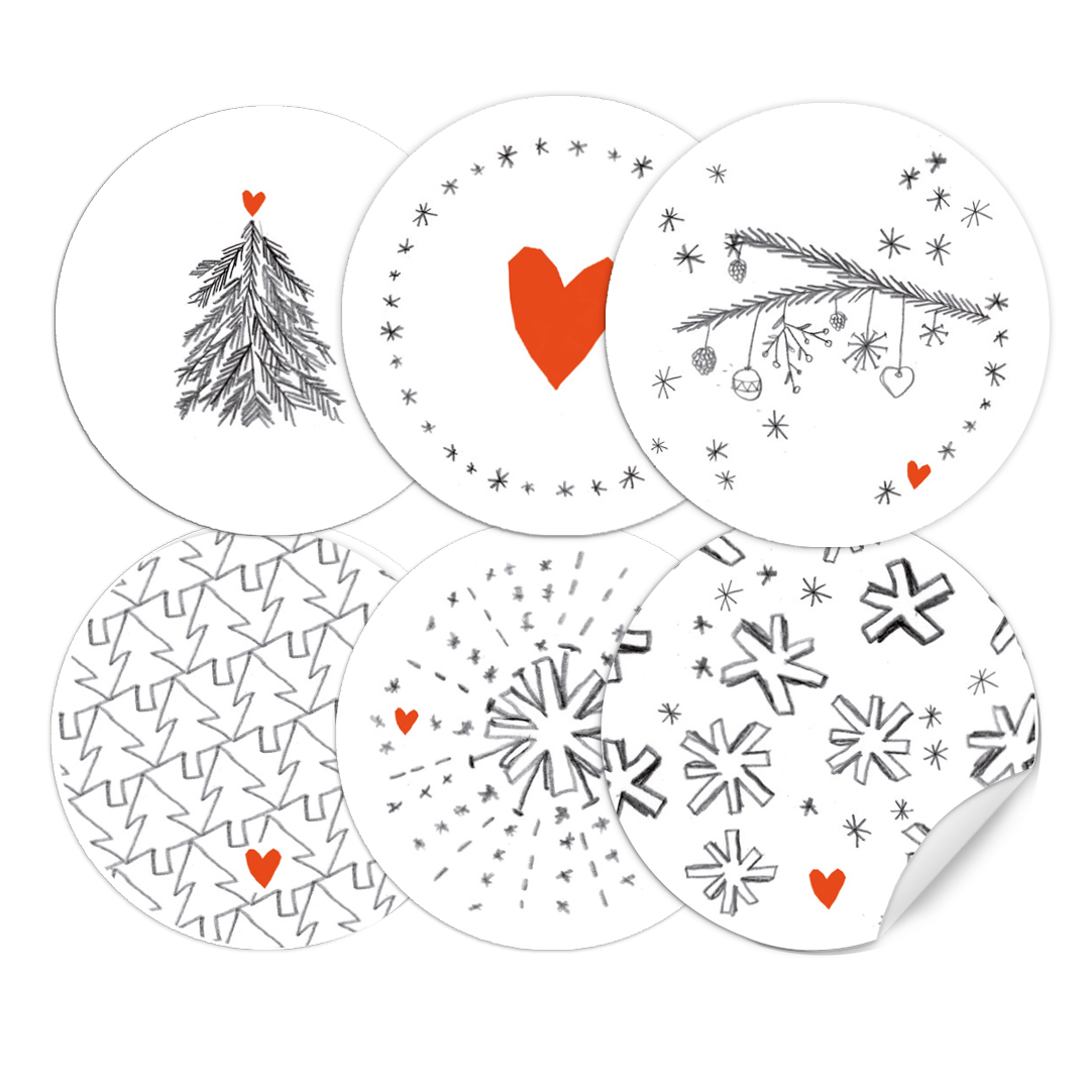 24 gemischte Sticker für Weihnachstdeko, runde Weihnachstetiketten, 6  Motive EINE DER GUTEN