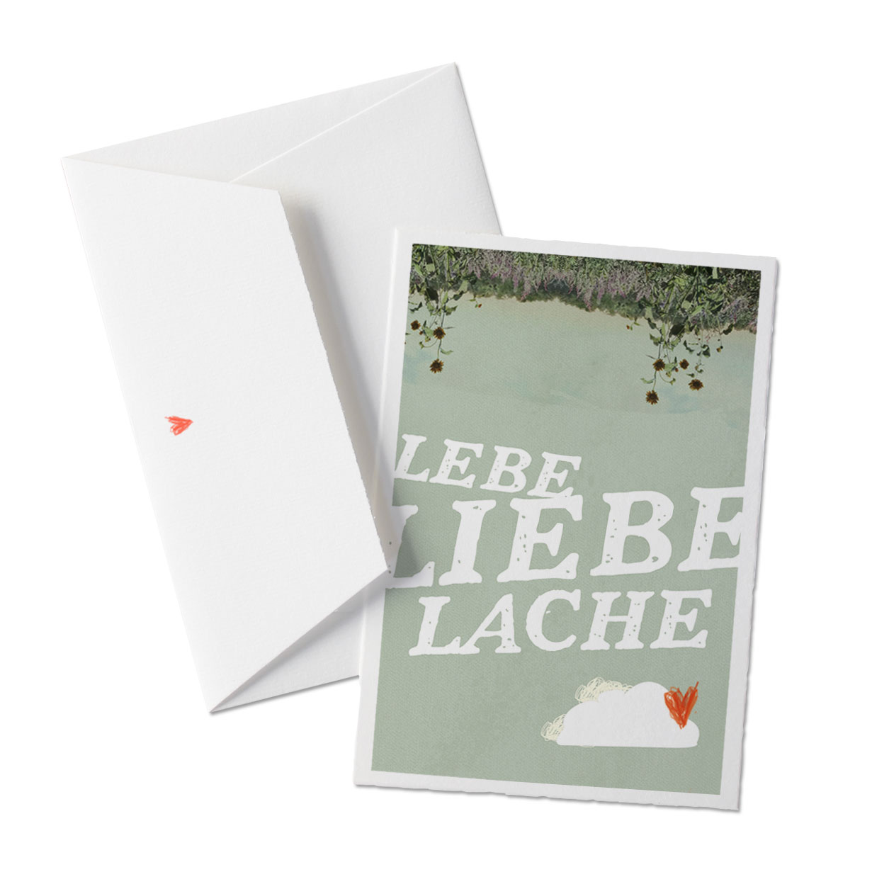 LEBE LIEBE LACHE! Grußkarte auf Bütte+ Umschlag, für Glückwünsche zum