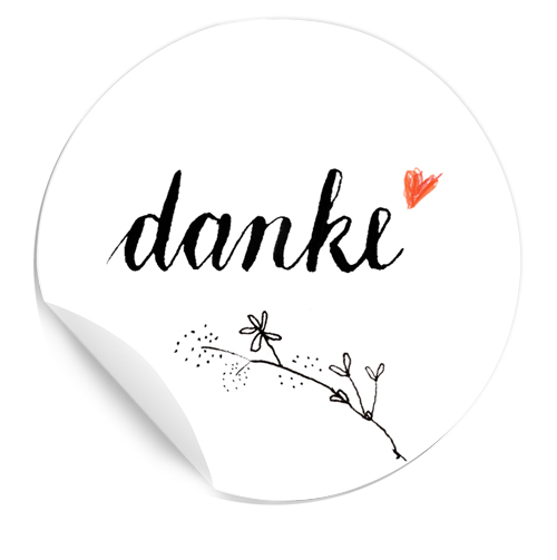 Vielseitige matte Dankeschön Sticker in Schwarz Weiß kalligrafiert