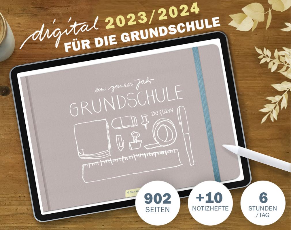 Lehrerkalender digital 2023 2024, Planungshelfer fürs Tablet zur Unterrichtsvorbereitung und Schuljahr Planung, Grundschule