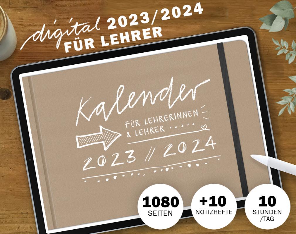 Lehrerkalender digital 2023 2024, Planungshelfer fürs Tablet zur Unterrichtsvorbereitung und Schuljahr Planung