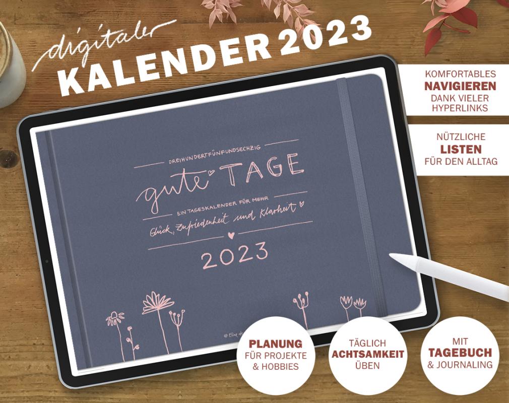 Terminkalender digital 2023, Planungshelfer fürs Tablet zur Tagesplanung und Jahresplanung
