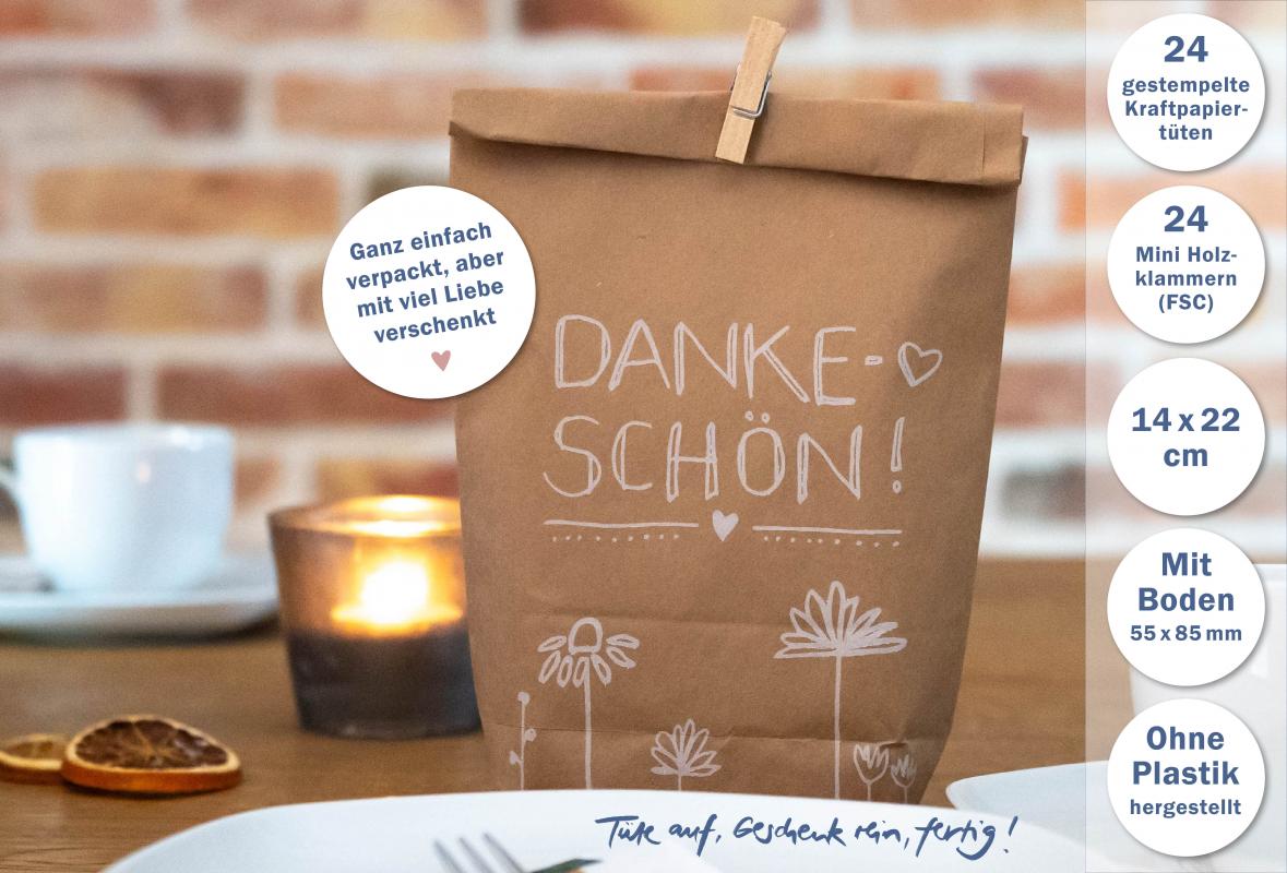 Hochzeit Gastgeschenke mit vintage Charme, Kraftpapier Geschenktüten in Beige Weiß