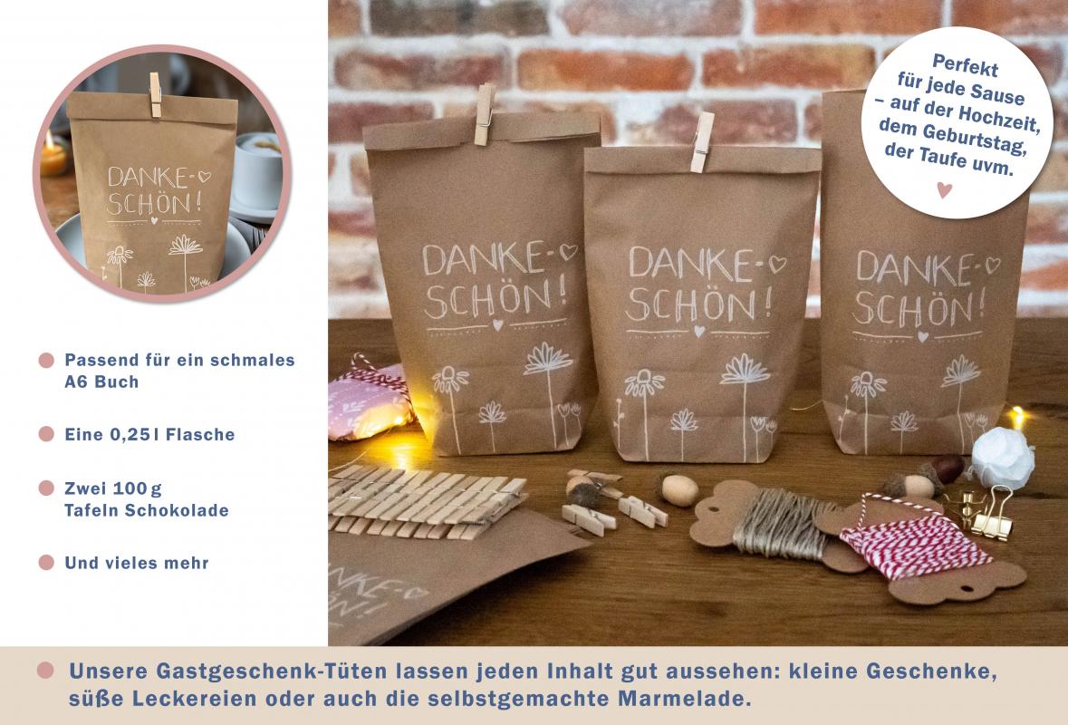 Geschenktüten Set Dankeschön für Weihnachtsfeier Gastgeschenke, Beige Weiß