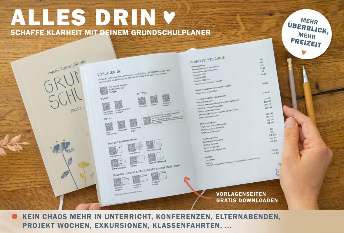 Terminkalender 2025 2026 für Lehrerinnen & Lehrer für die Unterrichtsplanung in der Grundschule