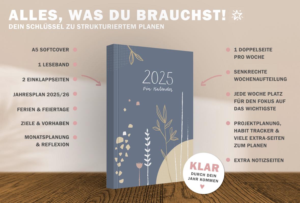 A5 Terminkalender 2025 mit blanko Seiten gepunktet für Skizzen, Doodles, Bullet Journaling