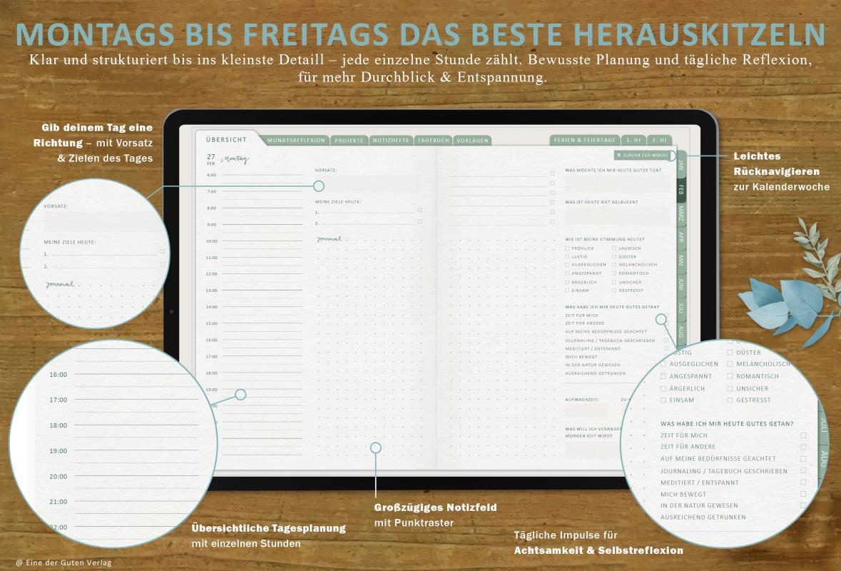 Download Terminkalender für 2023, mit Projektplaner für 7 Projekte und weitere Planungshelfer
