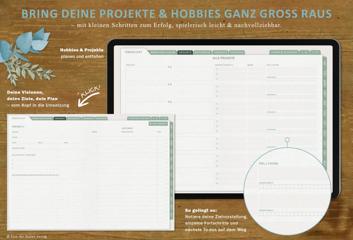 Download Terminplaner für Kalenderjahr 2023, individuell gestaltbar, mit Notizheften, Tagebuch, Bucketliste, Finanzplan, u.v.m.