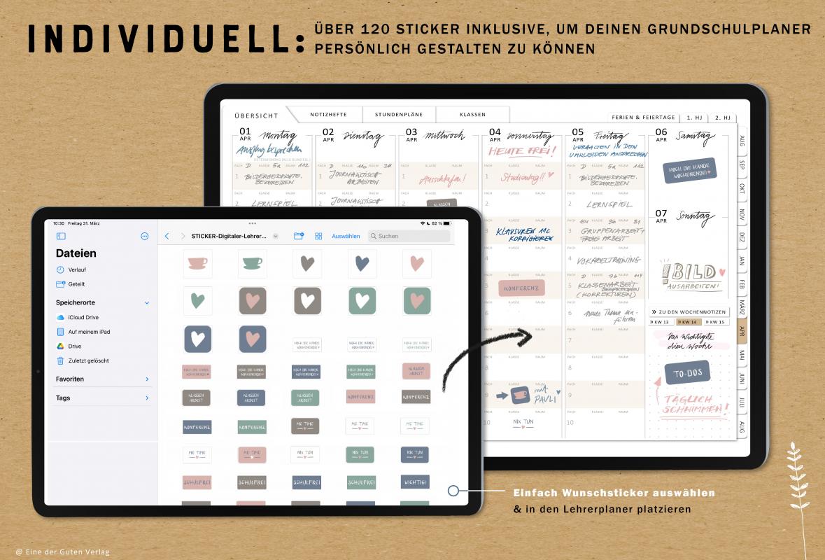 Download Lehrerkalender für Schuljahr 2023 2024 mit Sticker, individuell gestaltbar, mit Stundenplan, Klassenlisten, u.v.m.