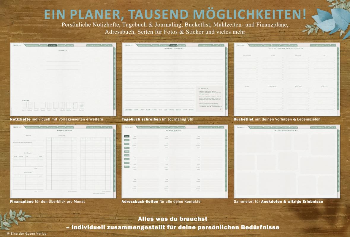 Download Terminplaner für Kalenderjahr 2023, individuell gestaltbar, mit Notizheften, Tagebuch, Bucketliste, Finanzplan, u.v.m.