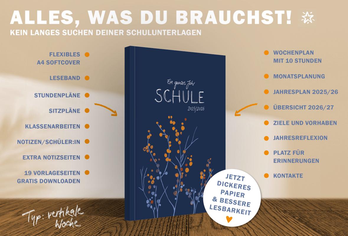 Lehrerkalender 2025 2026 blau mit Blumen mit Planungshelfer für Unterrichtsvorbereitung und Schuljahr Planung