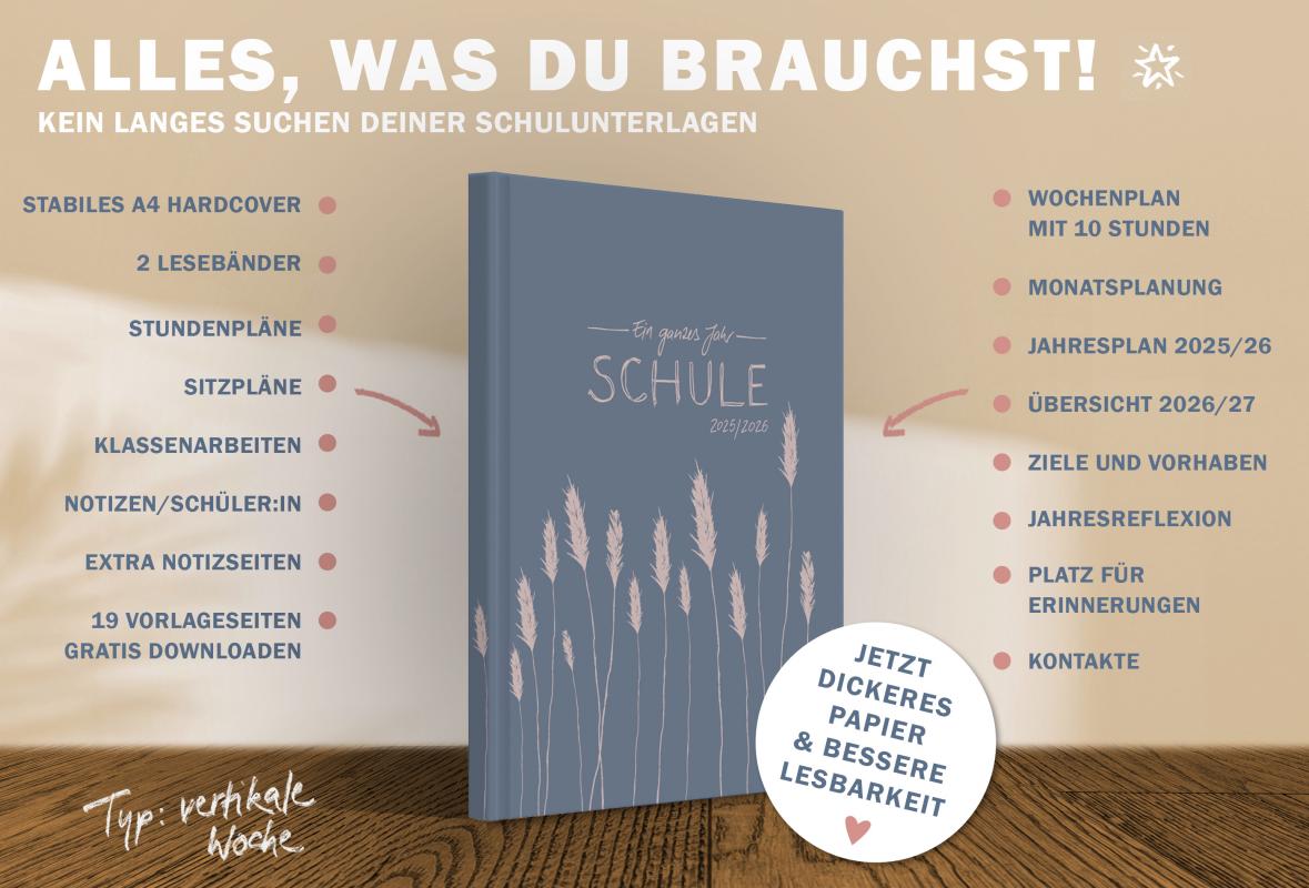 Lehrerkalender 2025 2026 blau rosa mit Planungshelfer für Unterrichtsvorbereitung und Schuljahr Planung