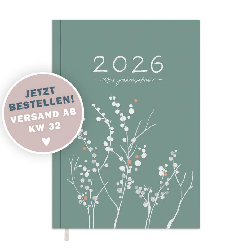 Kalender 2026 grün mit Hilfestellungen für mehr Achtsamkeit