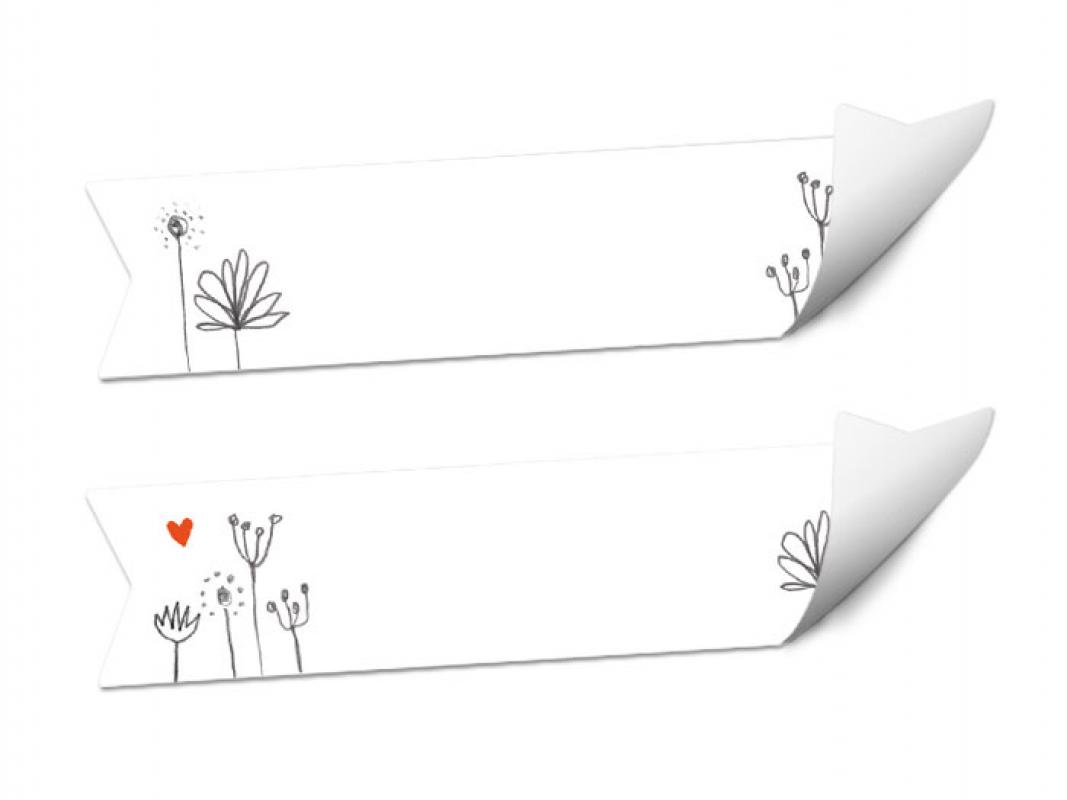 24 freitext Etiketten zum selbst beschriften, Weiß Grau mit Blumen