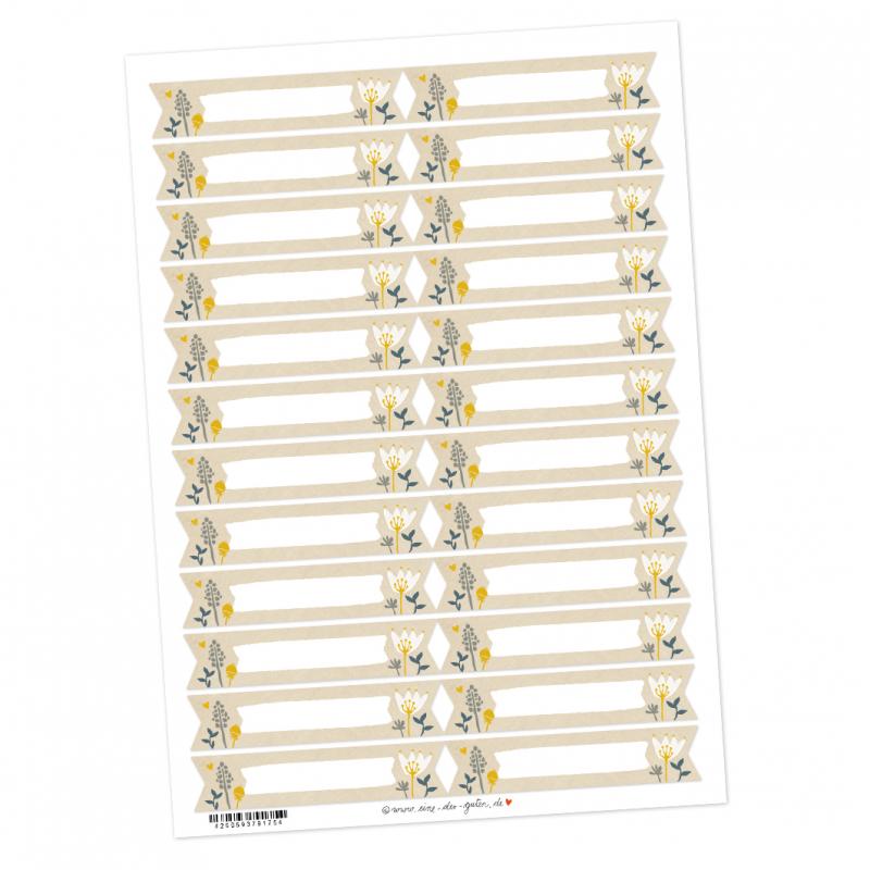Freitext Etiketten zum selbst beschriften, Vintage Blumen Design, Creme