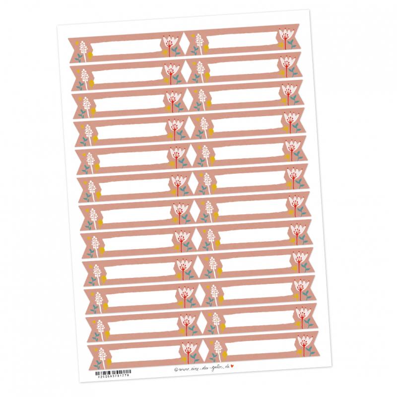 Freitext Etiketten zum selbst beschriften, Vintage Blumen Design, Rosa