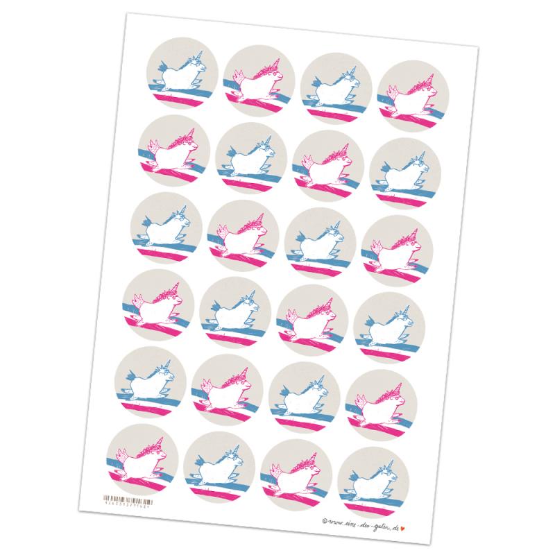 Blanko Etiketten zum selbst beschriften, Einhorn Design in Pink Weiß Türkis