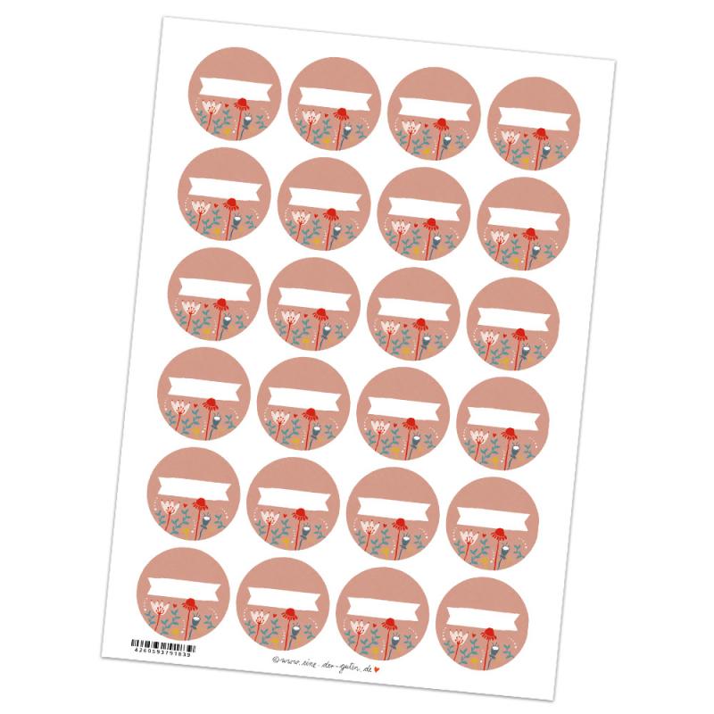Freitext Etiketten zum selbst beschriften, Vintage Blumen Design, Rosa